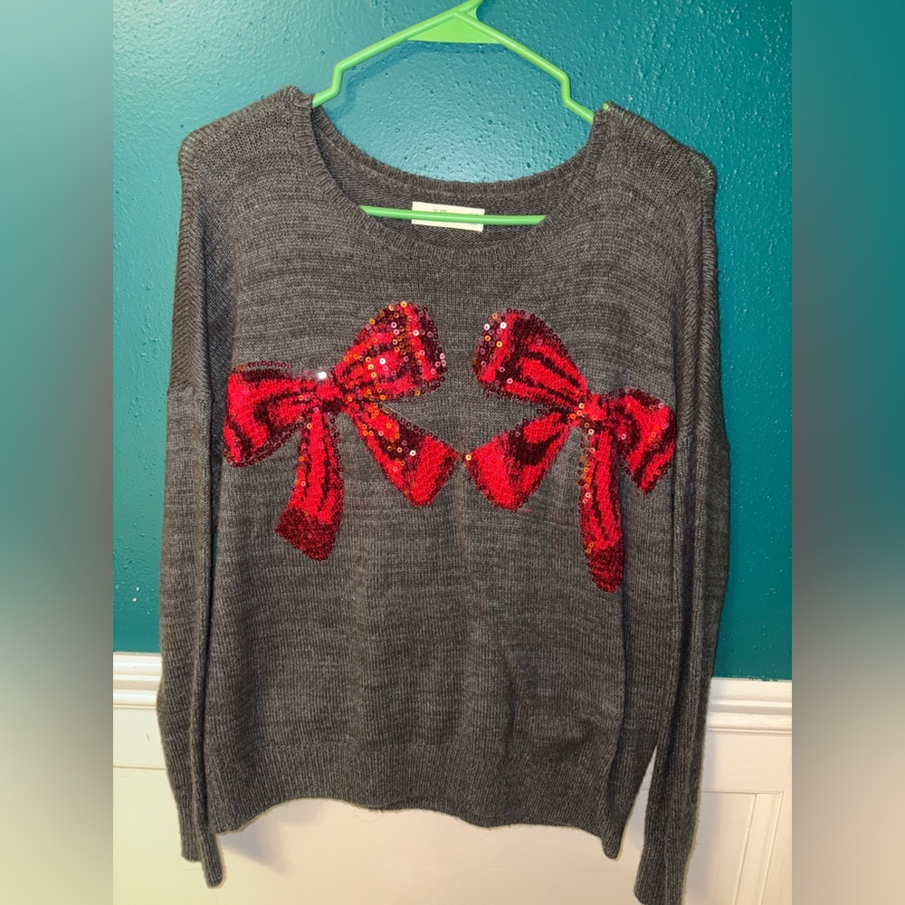 Abercrombie & Fitch Gray Sweater with Red Sequin Bows